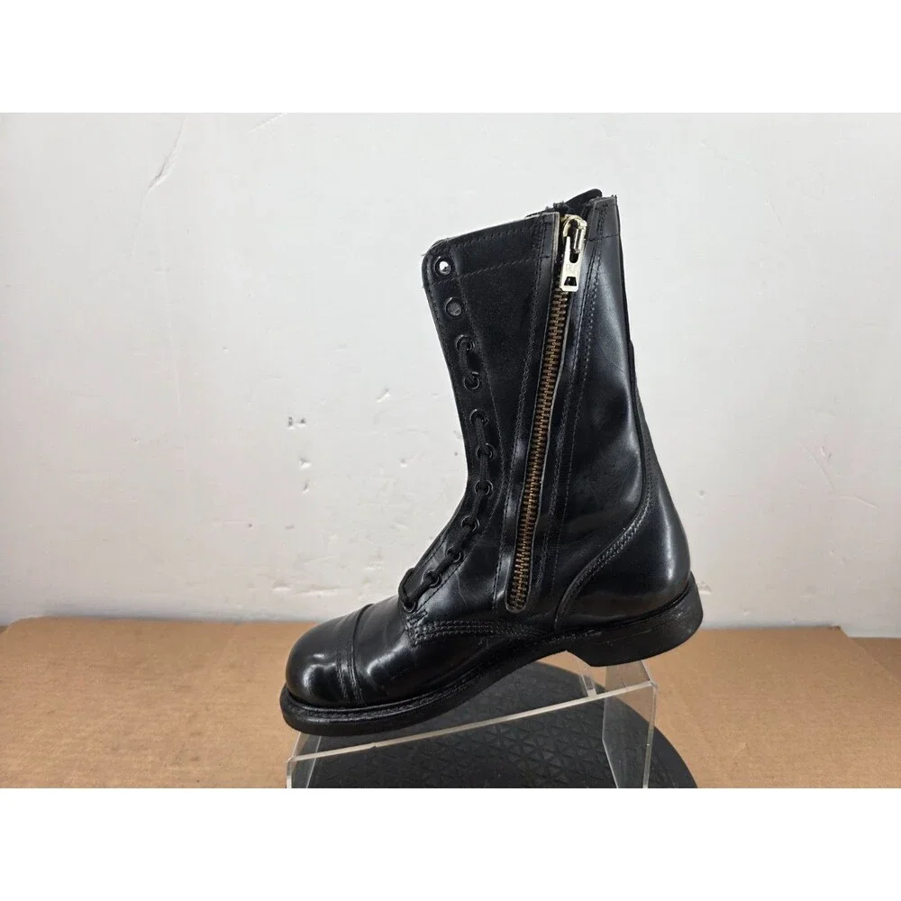 Vintage USA Carolina Men  Black Leather Military Paratrooper Jump Boots sz 8